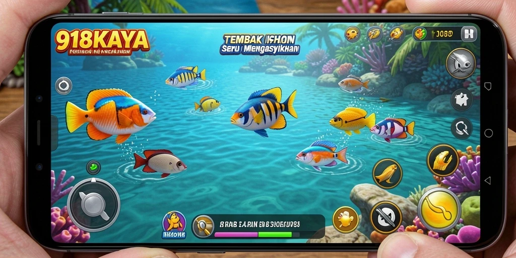 Screenshot gameplay 918KAYA yang menunjukkan aksi menembak ikan.
