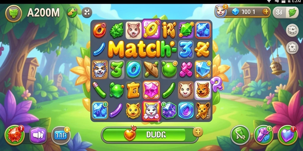 Tampilan gameplay menarik dari A200M saat mencocokkan item.