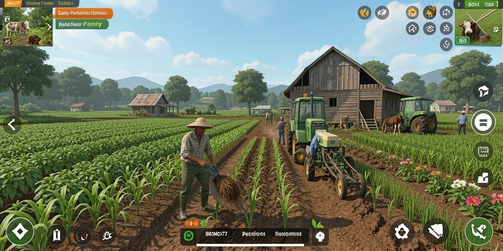 Tampilan seru gameplay pertanian BROMO77 dengan berbagai tanaman.