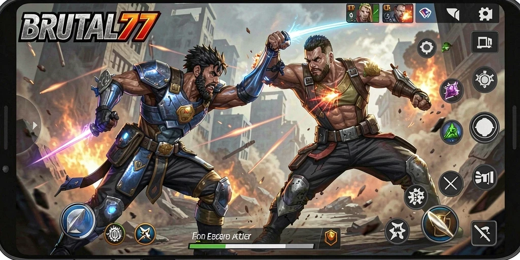 Tampilan aksi mendebarkan dari gameplay BRUTAL77.