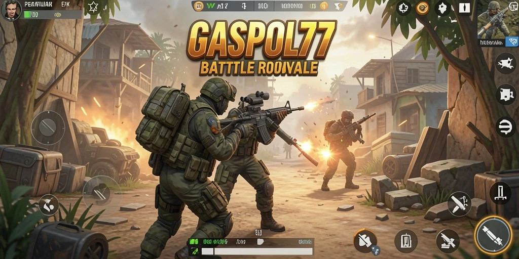 Screenshot gameplay GASPOL77 menampilkan aksi pertempuran seru.