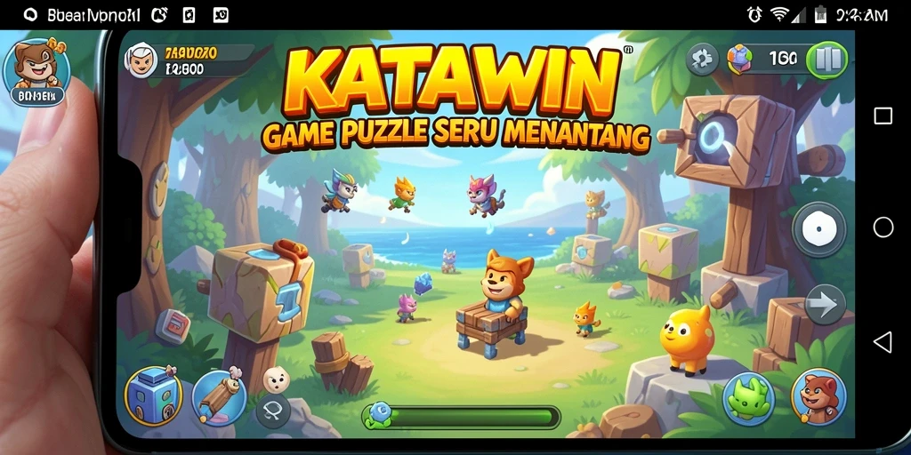 Tampilan gameplay KATAWIN dengan kata-kata yang menantang.