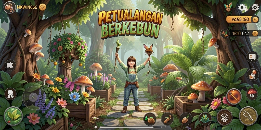 Gambaran gameplay MKWIN666 yang menggambarkan aktivitas bertani.