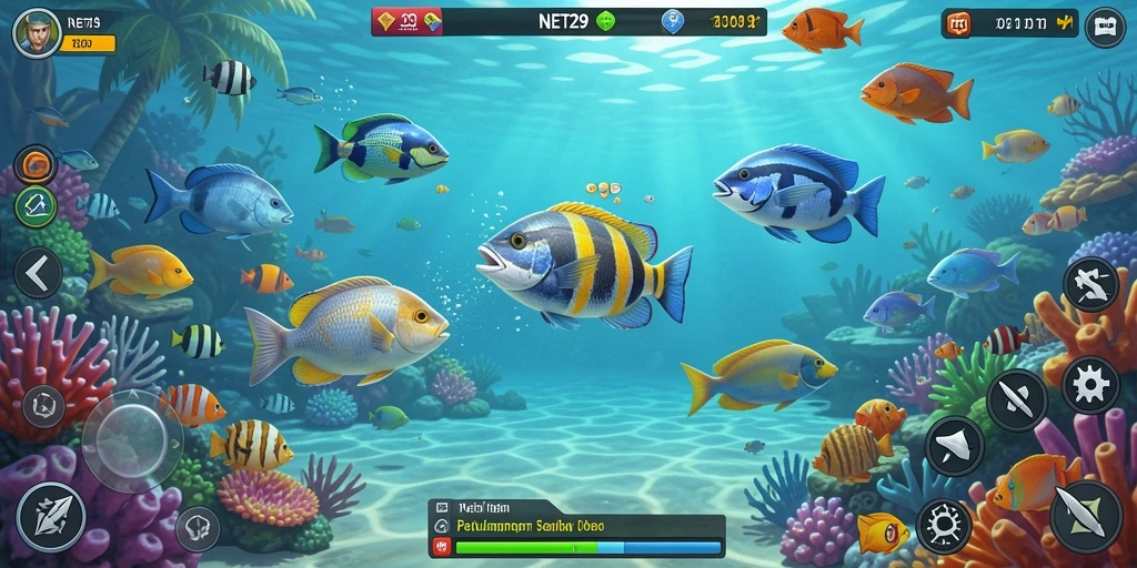 Screenshot gameplay NET29 yang menampilkan aksi seru menembak ikan.
