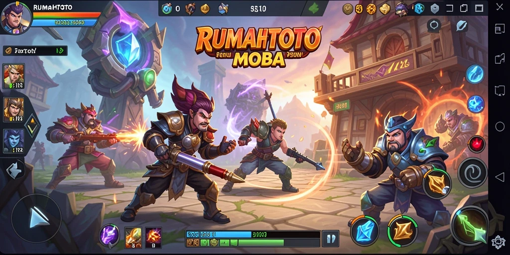 Tampilan aksi seru dalam gameplay MOBA di RUMAHTOTO.