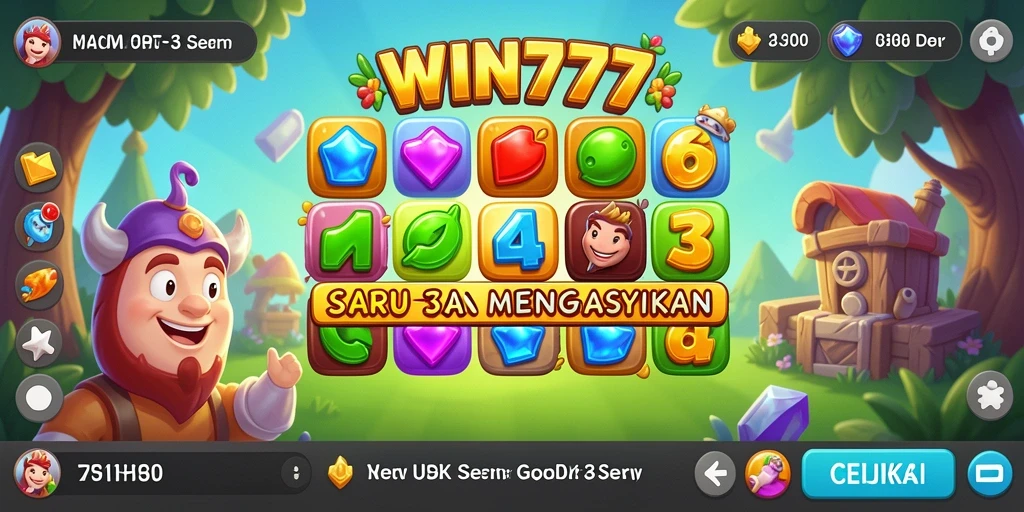 Gameplay seru WIN777 dengan elemen Match-3 yang berwarna-warni.